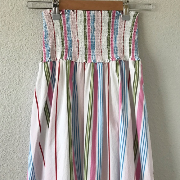 Hill House Smocked 100% Cotton Strapless Rainbow Stripe Midi Dress S A-Line - Picture 3 of 9